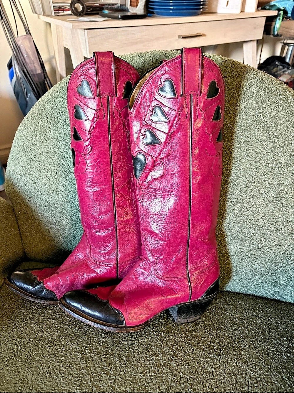 Lucchese Western Heart Cowboy Boots Pink Black US 6.5